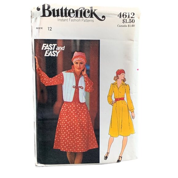 Butterick 4612 Fast & Easy Sewing Pattern Misses' Vest & Dress Size 12 - uncut - Picture 1 of 2